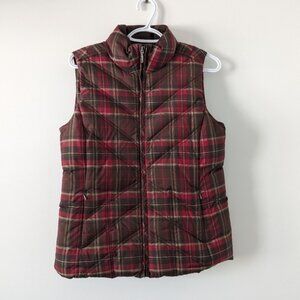 Eddie Bauer Women's Plaid Goose Down Puffer Vest, Size Small, Red Brown